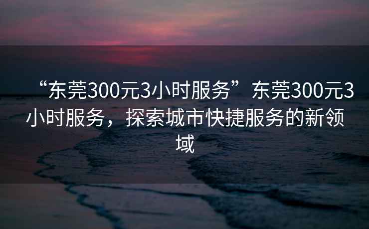 “東莞300元3小時服務”東莞300元3小時服務，探索城市快捷服務的新領域