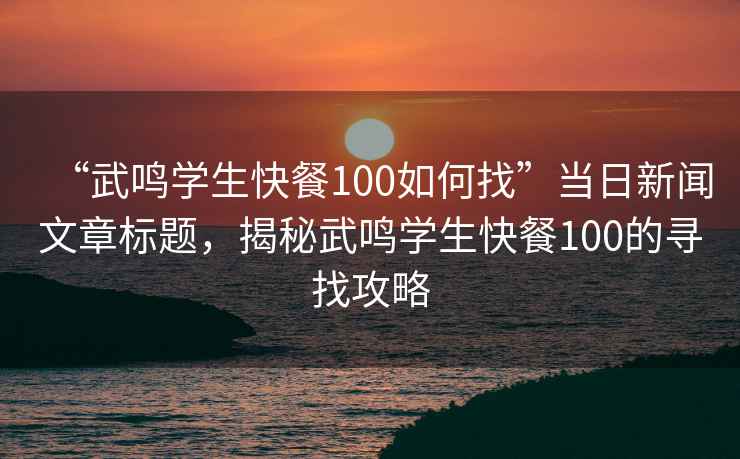 “武鳴學生快餐100如何找”當日新聞文章標題，揭秘武鳴學生快餐100的尋找攻略