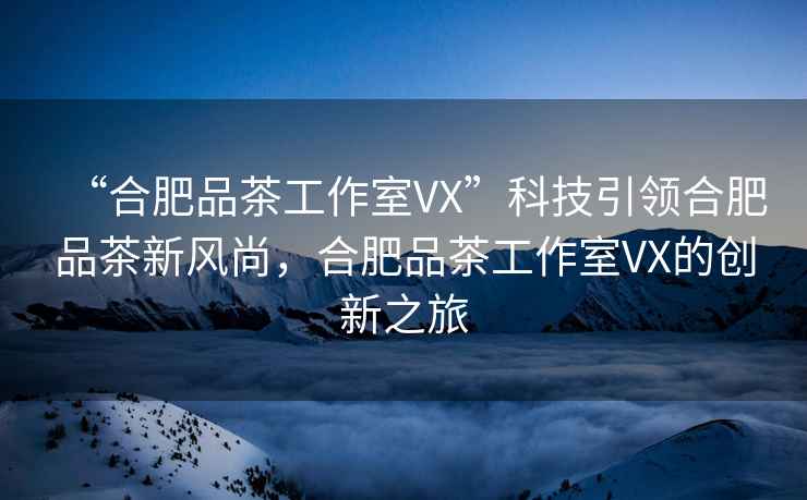 “合肥品茶工作室VX”科技引領合肥品茶新風尚，合肥品茶工作室VX的創(chuàng)新之旅