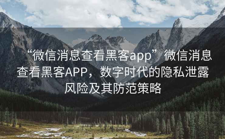 “微信消息查看黑客app”微信消息查看黑客APP，數字時代的隱私泄露風險及其防范策略