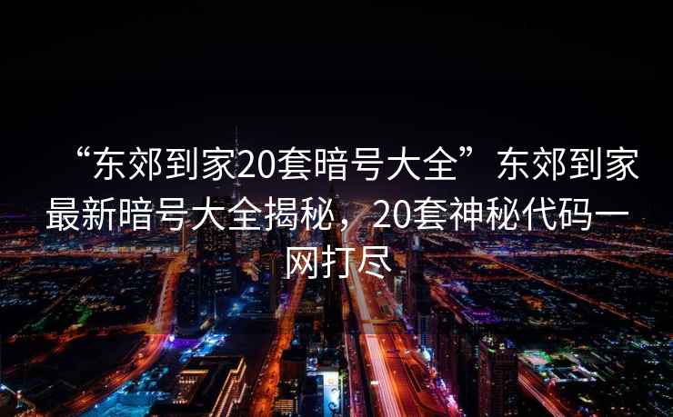“東郊到家20套暗號大全”東郊到家最新暗號大全揭秘，20套神秘代碼一網打盡