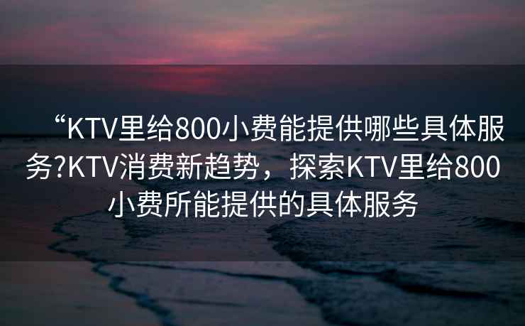 “KTV里給800小費能提供哪些具體服務?KTV消費新趨勢，探索KTV里給800小費所能提供的具體服務