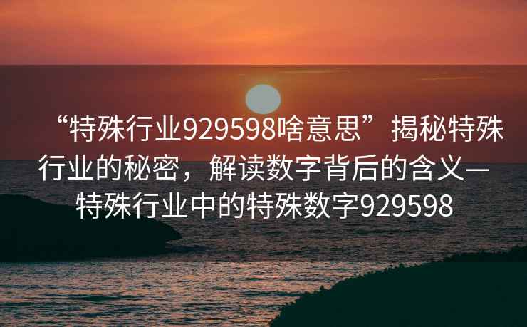 “特殊行業929598啥意思”揭秘特殊行業的秘密，解讀數字背后的含義—特殊行業中的特殊數字929598