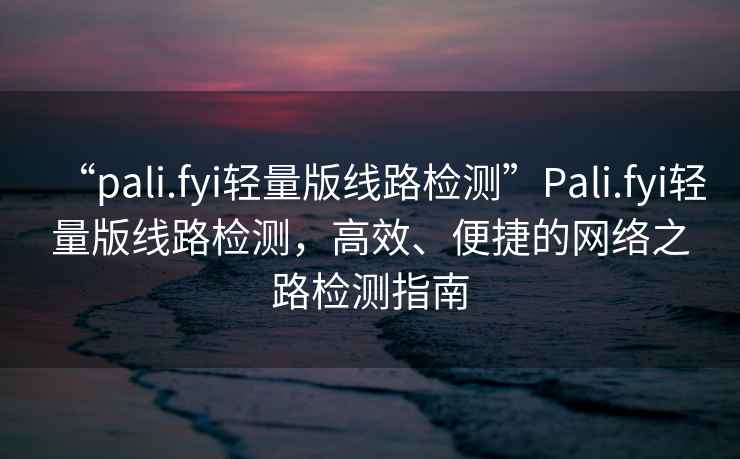 “pali.fyi輕量版線路檢測”Pali.fyi輕量版線路檢測，高效、便捷的網絡之路檢測指南