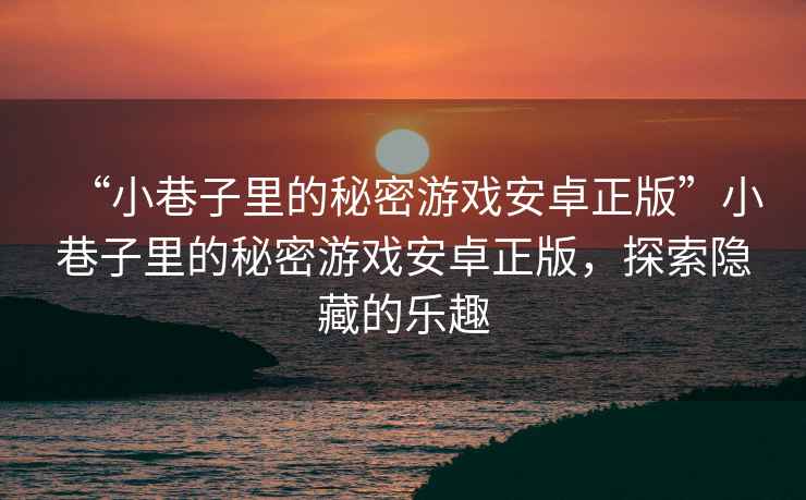 “小巷子里的秘密游戲安卓正版”小巷子里的秘密游戲安卓正版，探索隱藏的樂趣