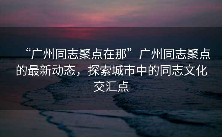 “廣州同志聚點在那”廣州同志聚點的最新動態，探索城市中的同志文化交匯點