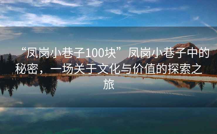 “鳳崗小巷子100塊”鳳崗小巷子中的秘密，一場關于文化與價值的探索之旅