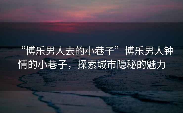 “博樂男人去的小巷子”博樂男人鐘情的小巷子，探索城市隱秘的魅力