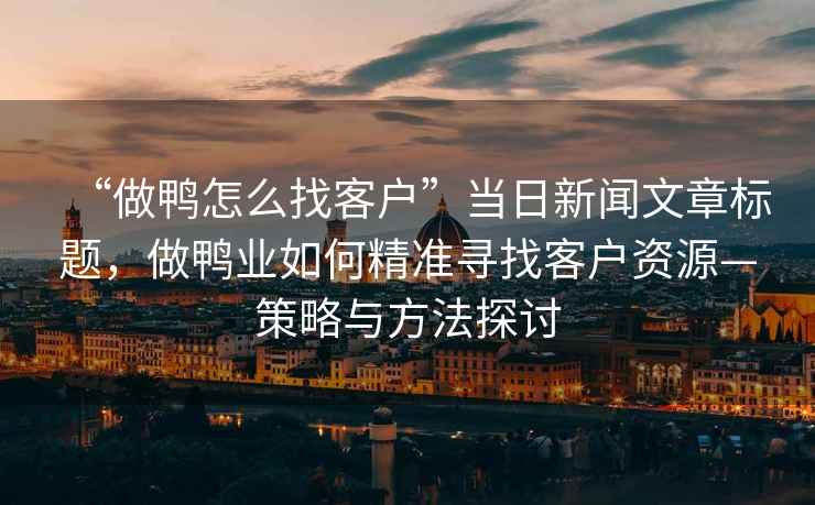 “做鴨怎么找客戶”當日新聞文章標題，做鴨業如何精準尋找客戶資源—策略與方法探討