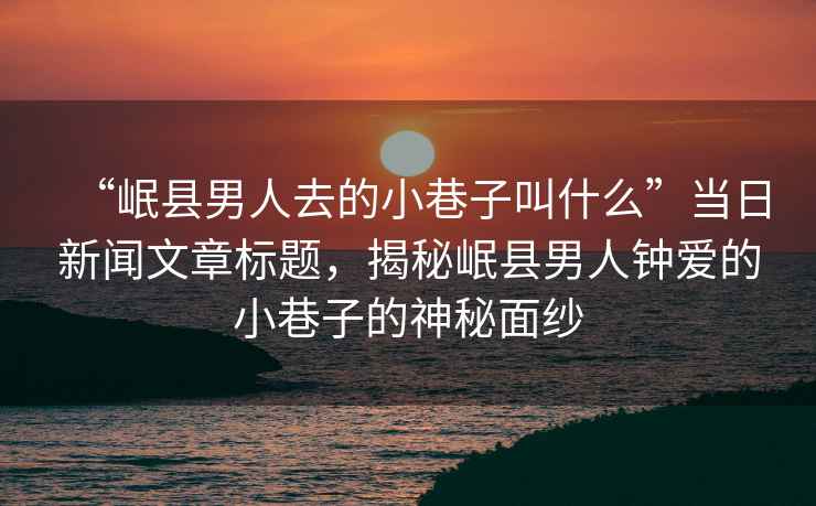 “岷縣男人去的小巷子叫什么”當日新聞文章標題，揭秘岷縣男人鐘愛的小巷子的神秘面紗