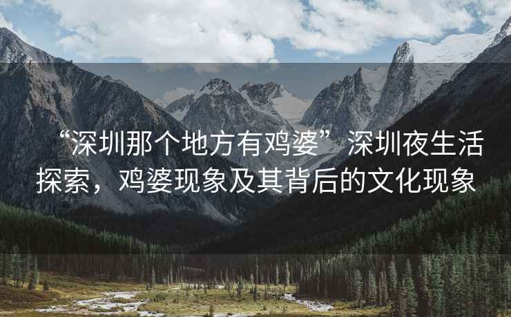 “深圳那個地方有雞婆”深圳夜生活探索，雞婆現象及其背后的文化現象