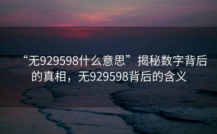 “無929598什么意思”揭秘數(shù)字背后的真相，無929598背后的含義