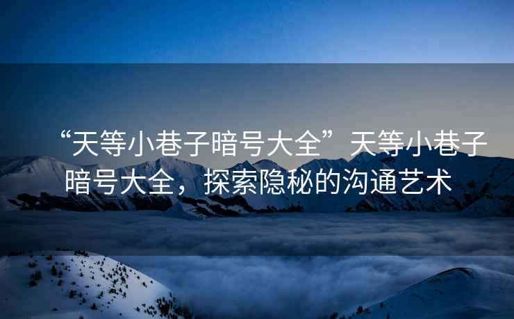 “天等小巷子暗號大全”天等小巷子暗號大全，探索隱秘的溝通藝術