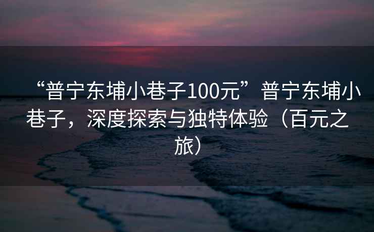 “普寧東埔小巷子100元”普寧東埔小巷子，深度探索與獨特體驗（百元之旅）