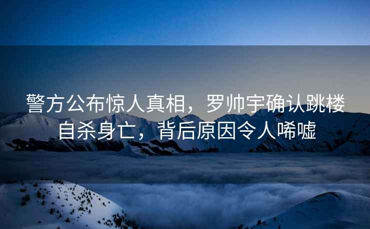警方公布驚人真相，羅帥宇確認(rèn)跳樓自殺身亡，背后原因令人唏噓