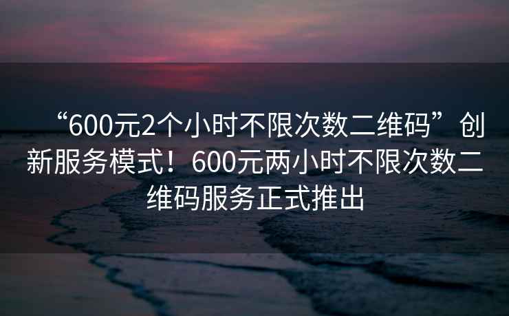 “600元2個小時不限次數二維碼”創新服務模式！600元兩小時不限次數二維碼服務正式推出