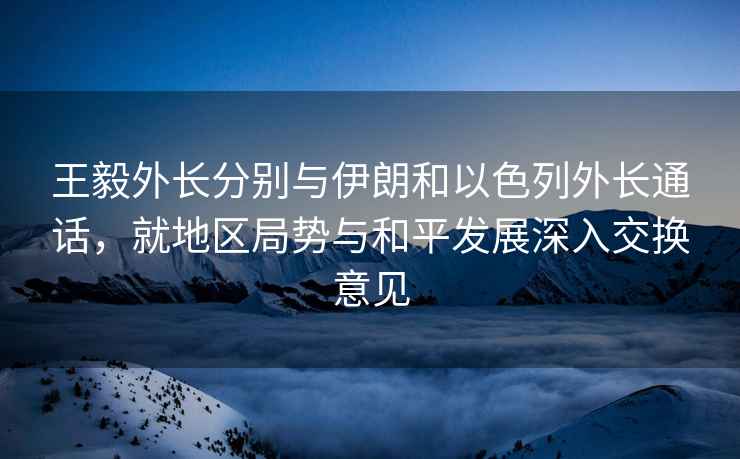 王毅外長分別與伊朗和以色列外長通話，就地區局勢與和平發展深入交換意見