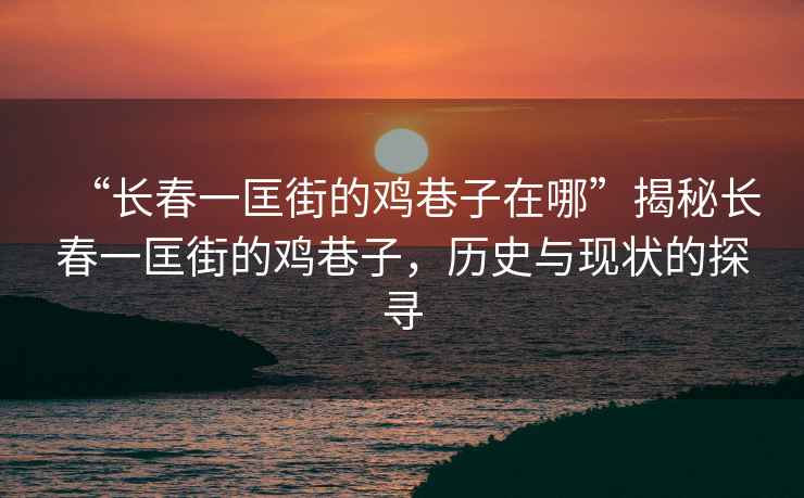 “長春一匡街的雞巷子在哪”揭秘長春一匡街的雞巷子，歷史與現狀的探尋