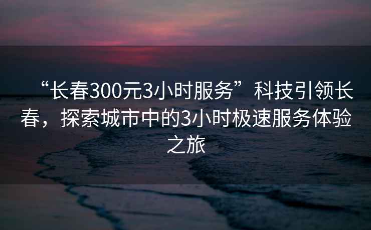 “長春300元3小時服務”科技引領長春，探索城市中的3小時極速服務體驗之旅