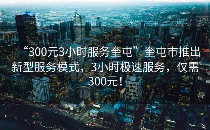 “300元3小時服務奎屯”奎屯市推出新型服務模式，3小時極速服務，僅需300元！