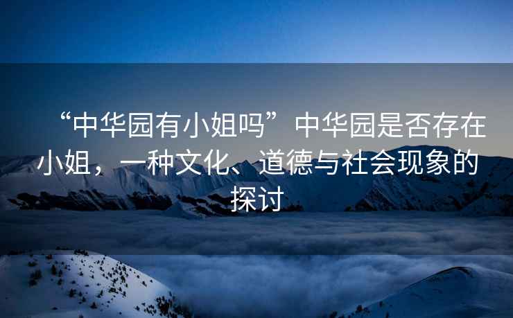 “中華園有小姐嗎”中華園是否存在小姐，一種文化、道德與社會現象的探討