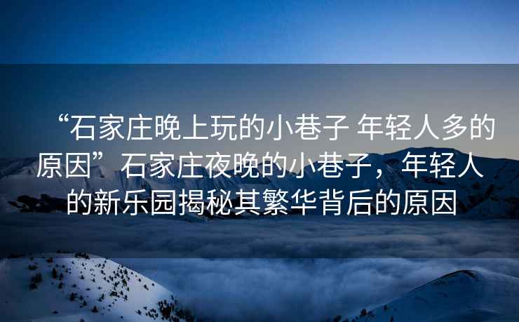 “石家莊晚上玩的小巷子 年輕人多的原因”石家莊夜晚的小巷子，年輕人的新樂園揭秘其繁華背后的原因