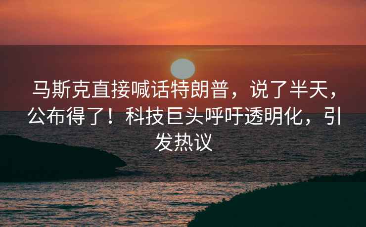 馬斯克直接喊話特朗普，說了半天，公布得了！科技巨頭呼吁透明化，引發熱議