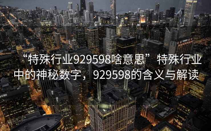 “特殊行業929598啥意思”特殊行業中的神秘數字，929598的含義與解讀