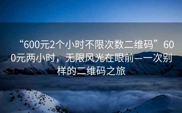 “600元2個小時不限次數二維碼”600元兩小時，無限風光在眼前—一次別樣的二維碼之旅