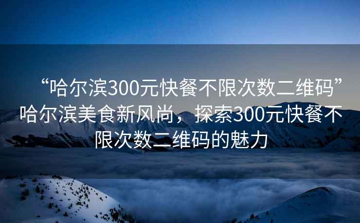 “哈爾濱300元快餐不限次數二維碼”哈爾濱美食新風尚，探索300元快餐不限次數二維碼的魅力