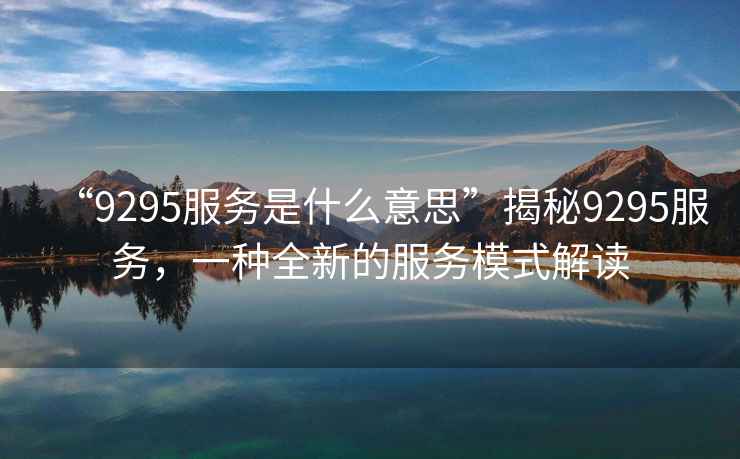 “9295服務(wù)是什么意思”揭秘9295服務(wù)，一種全新的服務(wù)模式解讀