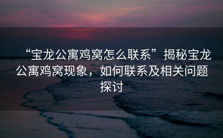 “寶龍公寓雞窩怎么聯系”揭秘寶龍公寓雞窩現象，如何聯系及相關問題探討