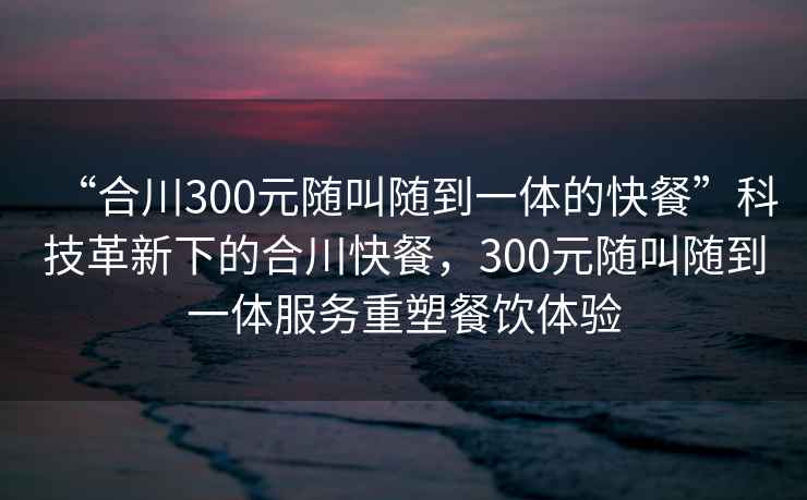 “合川300元隨叫隨到一體的快餐”科技革新下的合川快餐，300元隨叫隨到一體服務(wù)重塑餐飲體驗