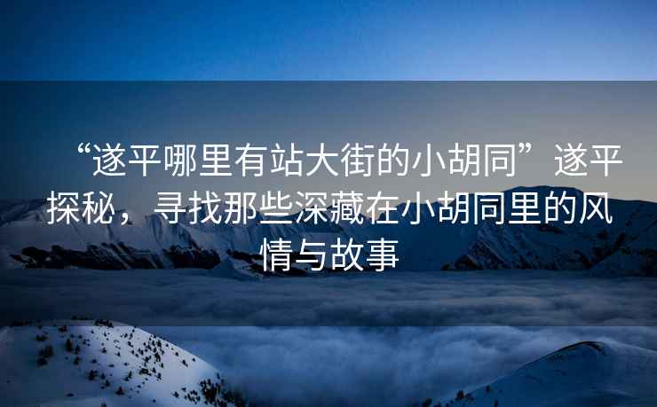 “遂平哪里有站大街的小胡同”遂平探秘，尋找那些深藏在小胡同里的風情與故事