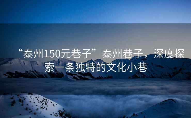 “泰州150元巷子”泰州巷子，深度探索一條獨特的文化小巷