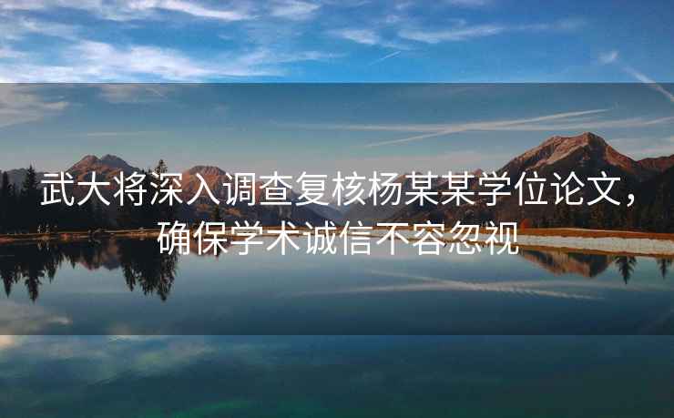 武大將深入調查復核楊某某學位論文，確保學術誠信不容忽視