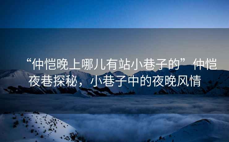 “仲愷晚上哪兒有站小巷子的”仲愷夜巷探秘，小巷子中的夜晚風(fēng)情