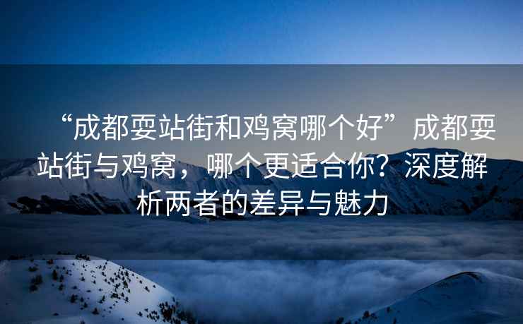 “成都耍站街和雞窩哪個好”成都耍站街與雞窩，哪個更適合你？深度解析兩者的差異與魅力