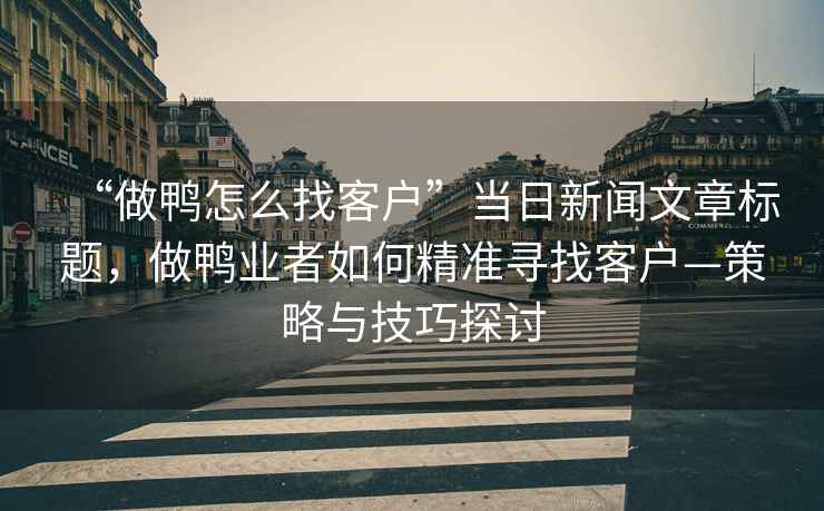“做鴨怎么找客戶”當日新聞文章標題，做鴨業者如何精準尋找客戶—策略與技巧探討