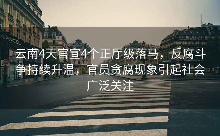 云南4天官宣4個正廳級落馬，反腐斗爭持續(xù)升溫，官員貪腐現(xiàn)象引起社會廣泛關注