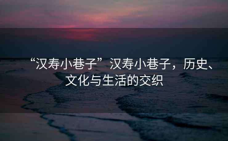 “漢壽小巷子”漢壽小巷子，歷史、文化與生活的交織