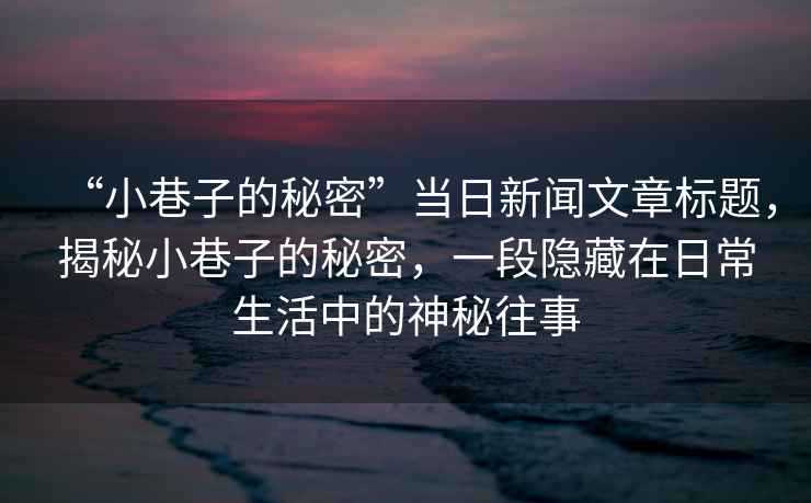 “小巷子的秘密”當日新聞文章標題，揭秘小巷子的秘密，一段隱藏在日常生活中的神秘往事