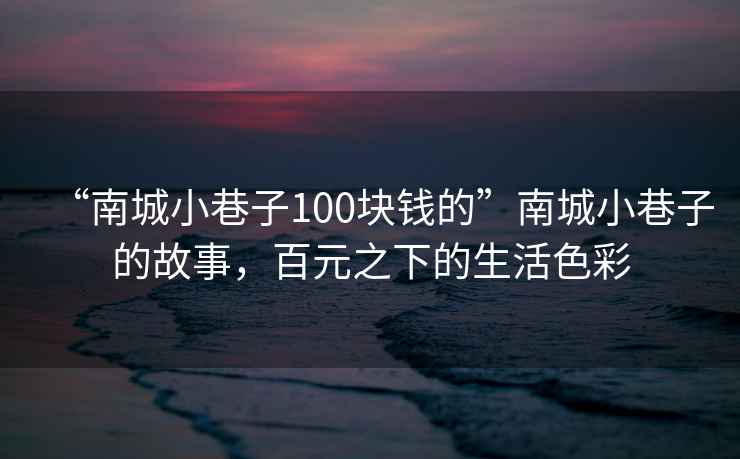 “南城小巷子100塊錢的”南城小巷子的故事，百元之下的生活色彩