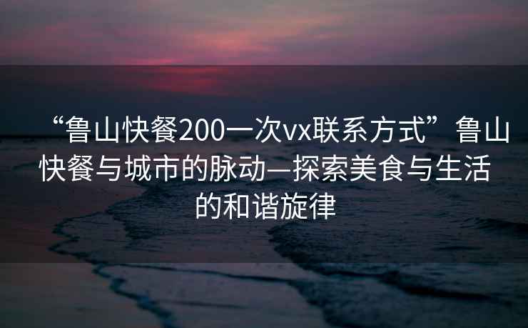 “魯山快餐200一次vx聯系方式”魯山快餐與城市的脈動—探索美食與生活的和諧旋律