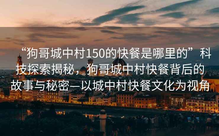 “狗哥城中村150的快餐是哪里的”科技探索揭秘，狗哥城中村快餐背后的故事與秘密—以城中村快餐文化為視角