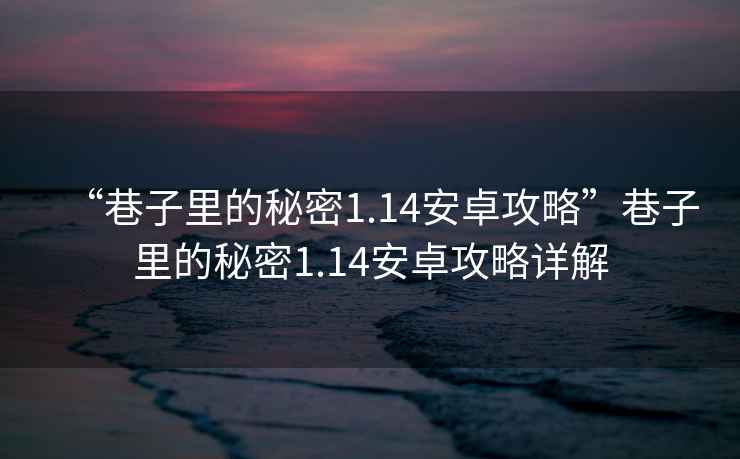 “巷子里的秘密1.14安卓攻略”巷子里的秘密1.14安卓攻略詳解