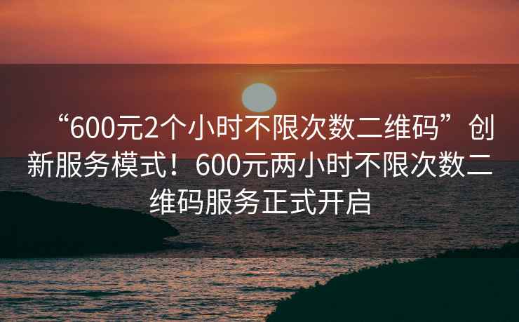 “600元2個小時不限次數二維碼”創新服務模式！600元兩小時不限次數二維碼服務正式開啟