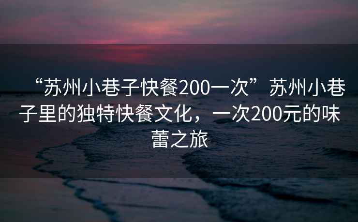 “蘇州小巷子快餐200一次”蘇州小巷子里的獨特快餐文化，一次200元的味蕾之旅