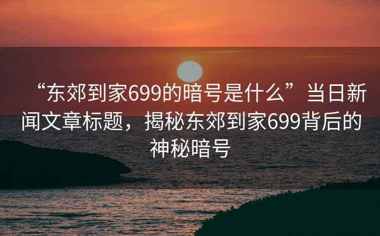 “東郊到家699的暗號是什么”當日新聞文章標題，揭秘東郊到家699背后的神秘暗號