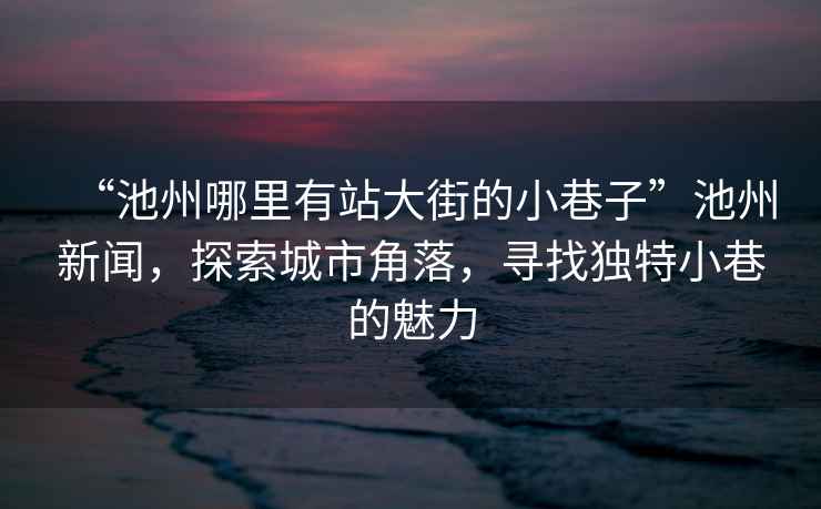 “池州哪里有站大街的小巷子”池州新聞，探索城市角落，尋找獨(dú)特小巷的魅力